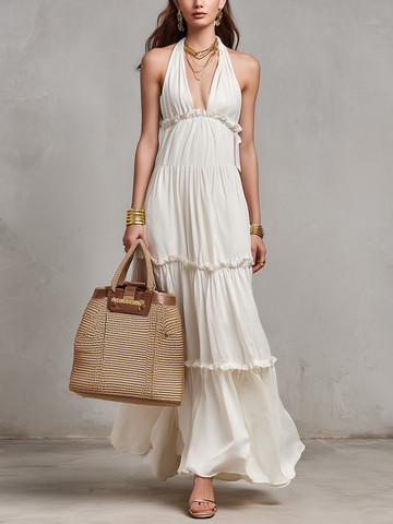 Ethereal Halter-Neck Tiered Maxi Dress