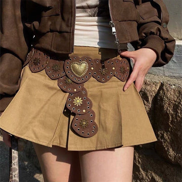 Retro Western Style Tribal Style Metal Stitching Love Belt