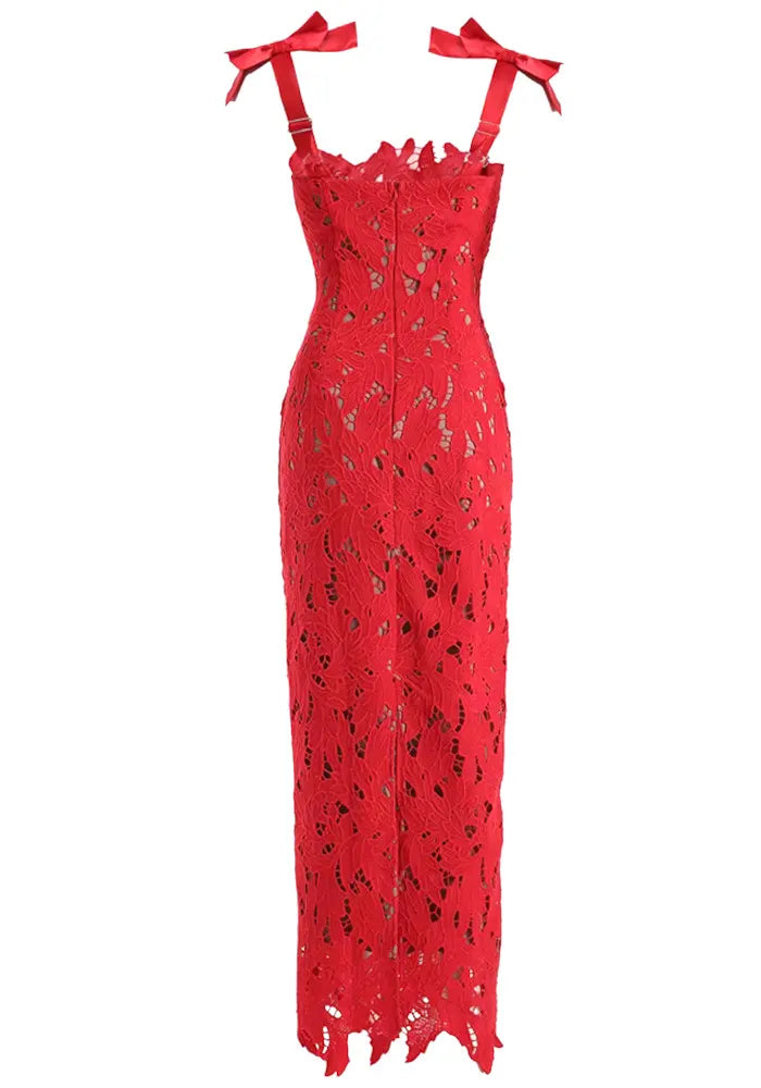 Crochet Maxi Dress Red
