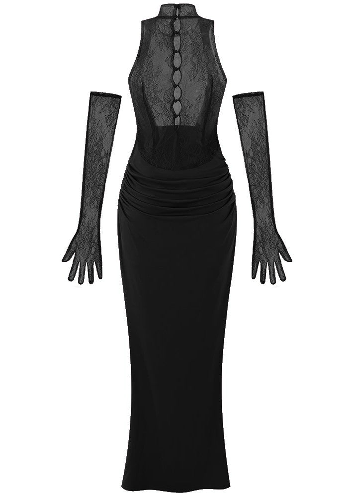 Halter Lace Insert Maxi Dress Black