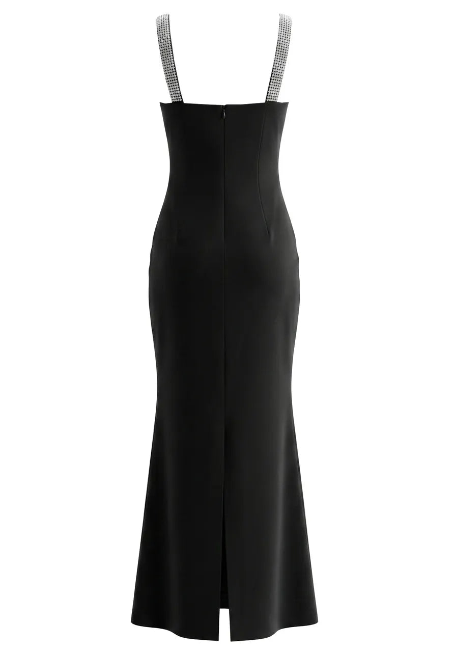 Crystal Embellished Bustier Maxi Dress Black