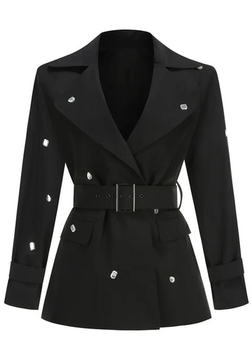 Long Sleeve Crystal Belt Dress Black