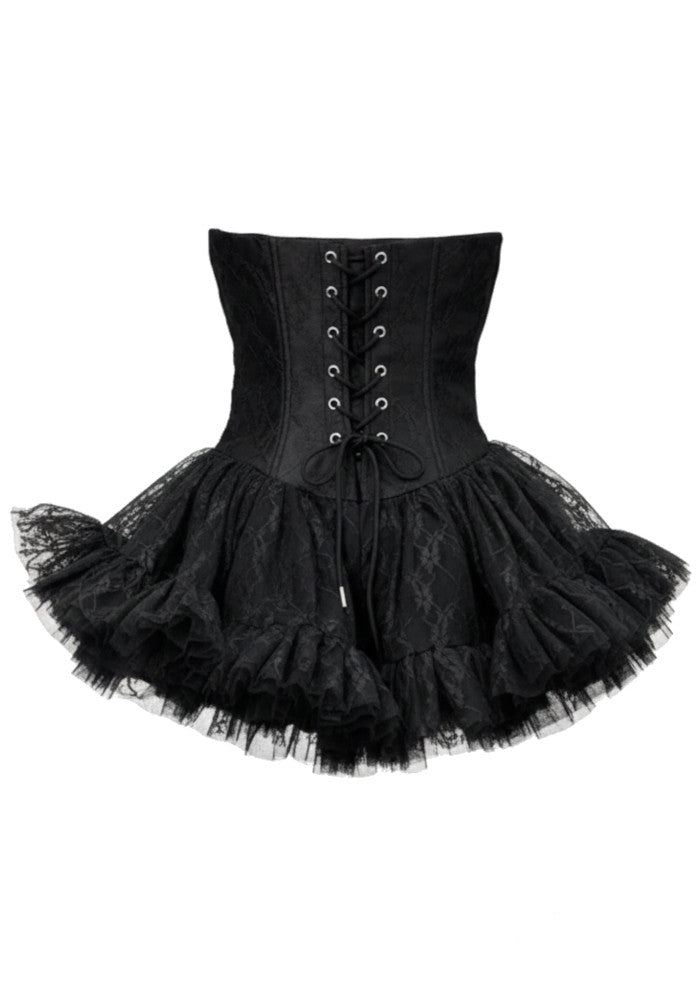 Strapless Lace A Line Corset Dress Black