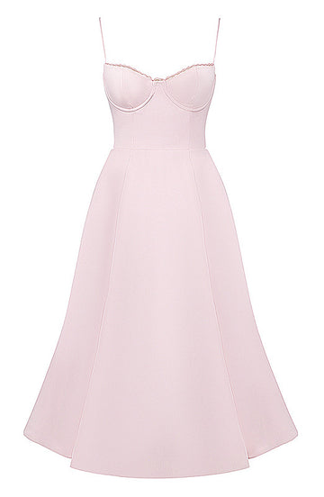 Bustier A Line Mesh Detail Midi Dress Pink