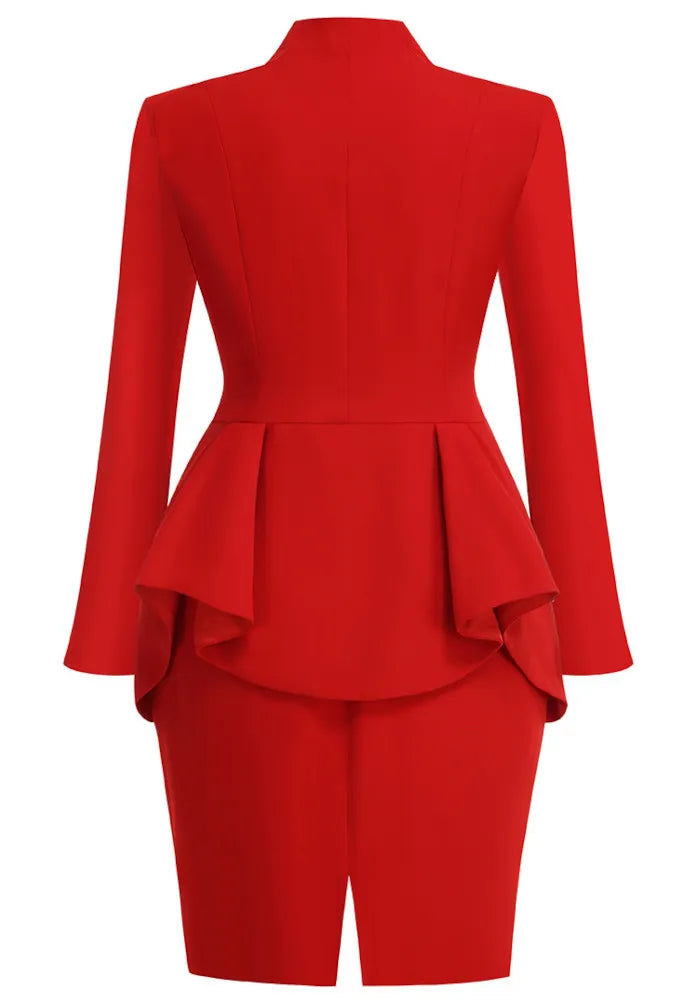 Long Sleeve Peplum Dress Red