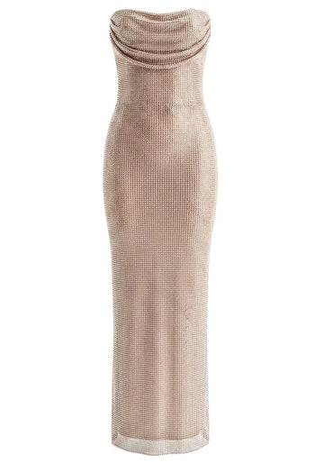 Strapless Embellished Corset Maxi Dress Nude