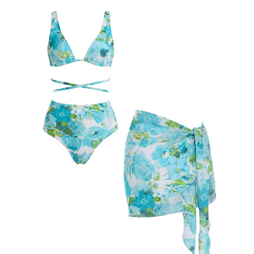 Abstract Blue Floral Bikini Swimsuit Set(s)