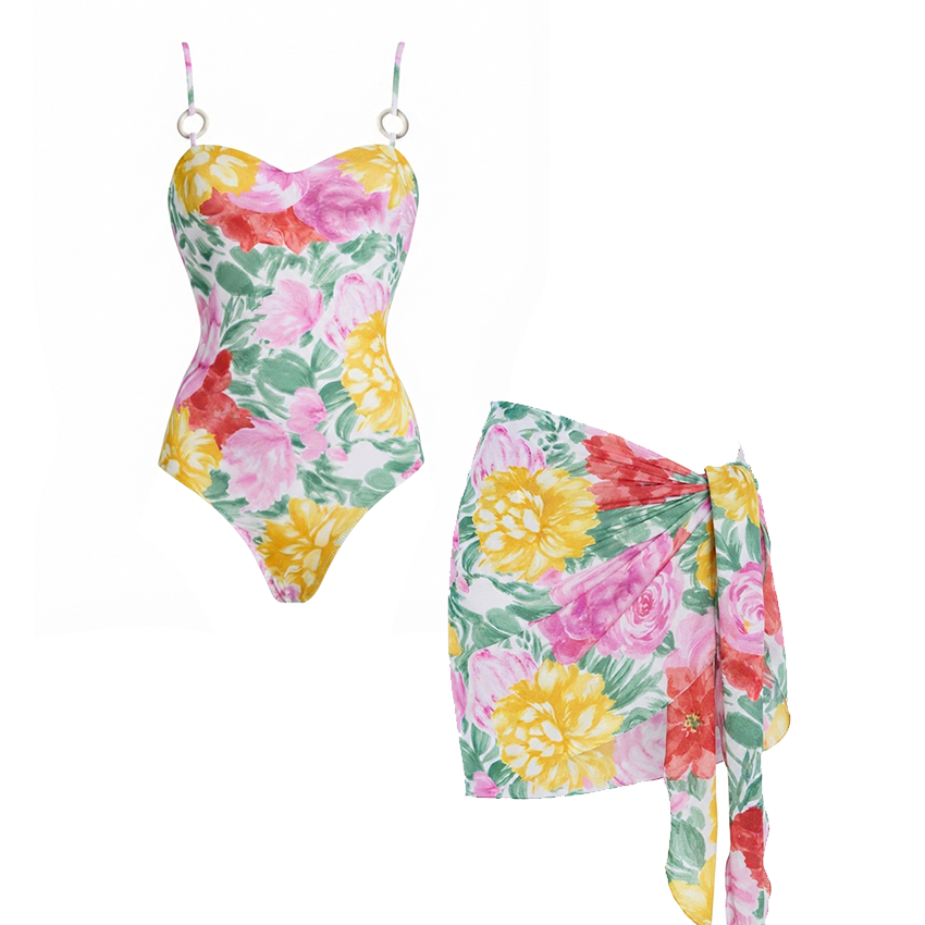 Adjustable Strap Abstract Floral Swimsuit Set(s)