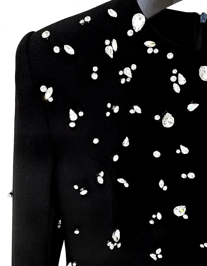 Long Sleeve Crystal A Line Maxi Dress Black