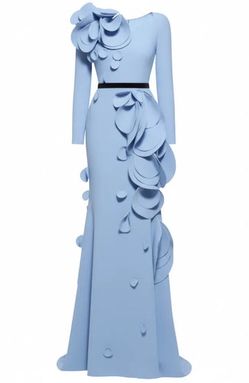 Long Sleeve Petal Detail Maxi Dress Blue