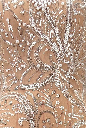 Strapless Pearl Sequin Embellished Maxi Dress Nude