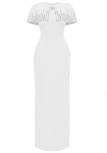 Crystal Cape Detail Maxi Dress White