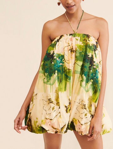 Green Bubble Halter Mini Dress