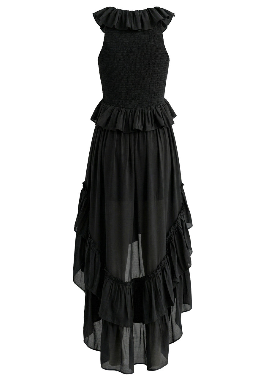 Ruffle High Low Dress Black