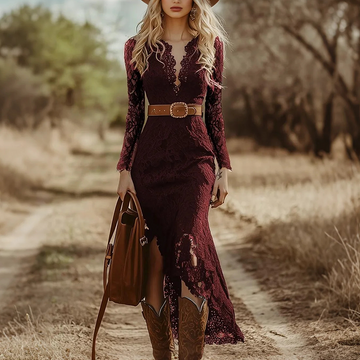 Women's Vintage Elegant Lace Mermaid Dress For A Rustic Walk