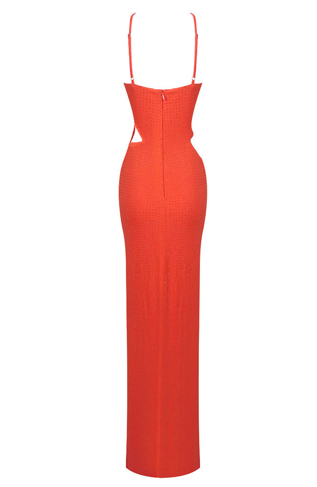 Halter Draped Maxi Dress Orange