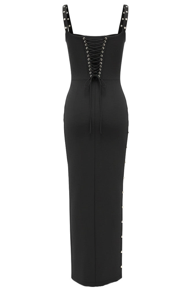 Crystal Flower Corset Maxi Dress Black