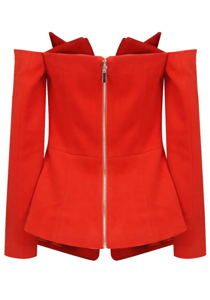 Long Sleeve Bardot Top Red