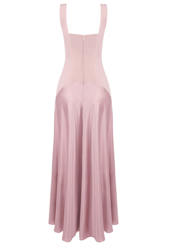 Silk Insert A Line Maxi Dress Pink