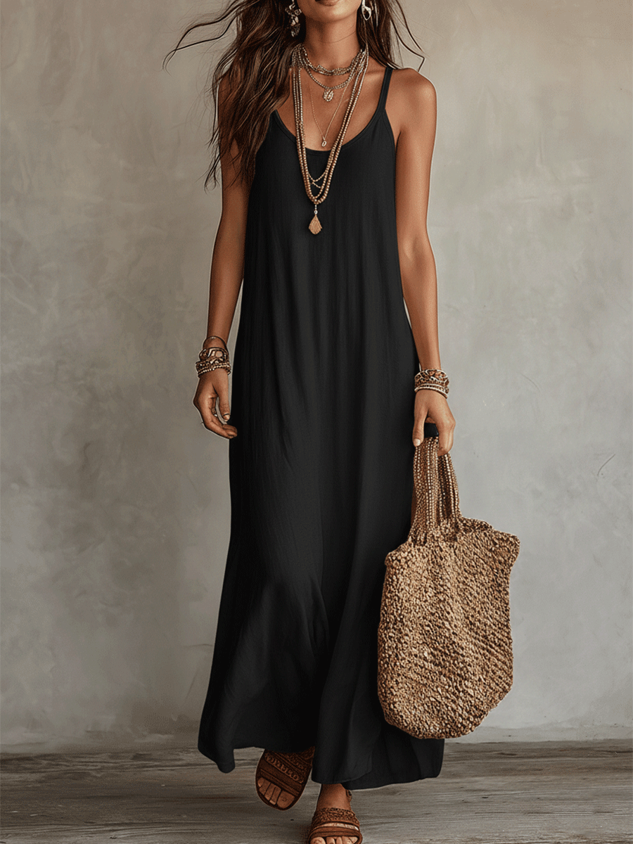 Effortless Bohemian Relaxed Linen Slip Maxi Dress