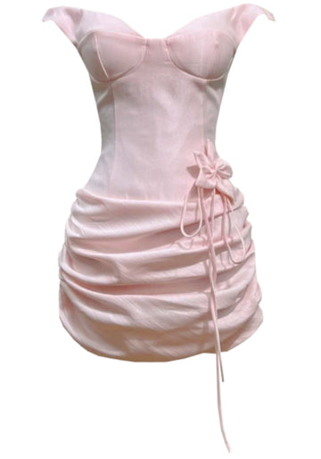 Strapless Floral Draped Dress Pink