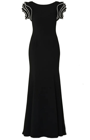 Crystal Ruffle Backless Maxi Dress Black