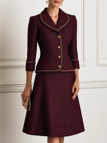 Tweed Shawl-Collar Jacket & A-Line Midi Skirt Set