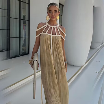 Off Shoulder Halter Maxi Dress(With Belt)