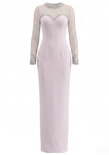 Long Sleeve Crystal Mesh Maxi Dress Lavender