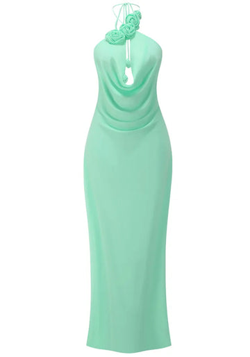 Halter Floral Maxi Dress Green