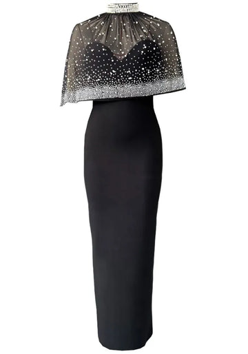 Crystal Cape Maxi Dress Black