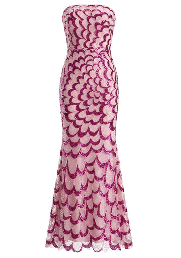 Strapless Sequined Maxi Dress Pink
