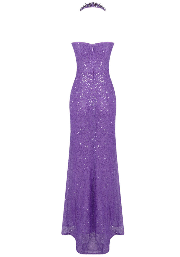 Halter Sequin Maxi Dress Purple