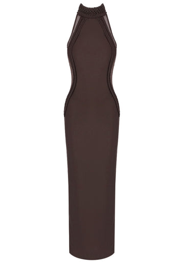 Braided Mesh Insert Maxi Dress Brown