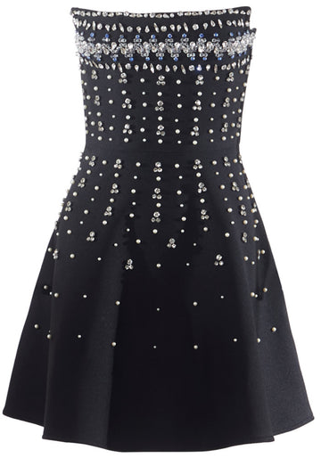 Crystal Strapless A Line Dress Black