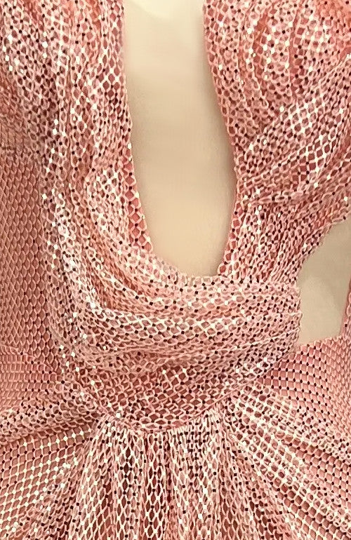 Strapless Draped Bustier Sparkly Maxi Dress Pink