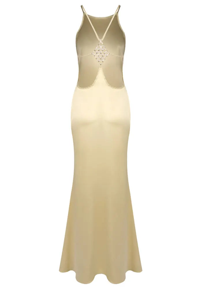 Halter Backless Maxi Dress Gold