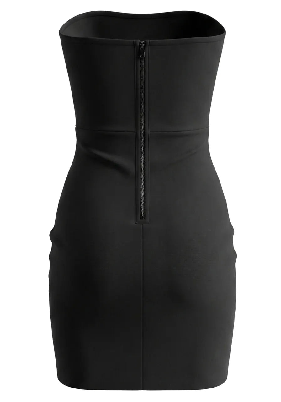 Strapless Embellished Floral Dress Black White