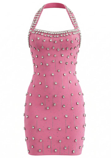 Halter Crystal Dress Pink