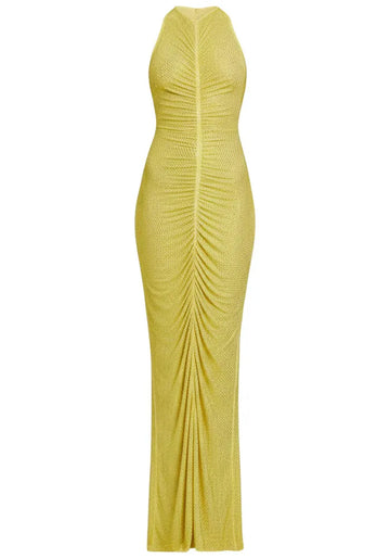 Embellished Ruched Maxi Dress Yellow