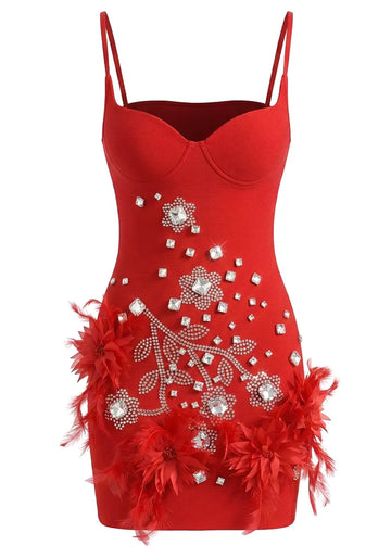Crystal Feather Dress Red