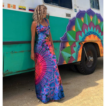 Tie-dyed Sling Backless Dress