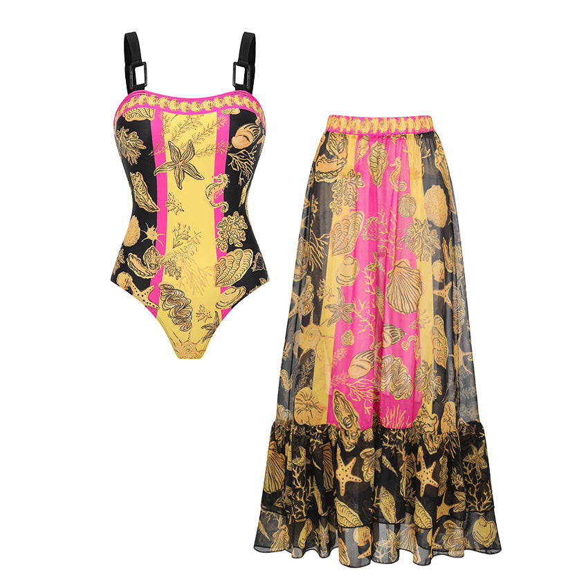 Sling Seashell Print Slimming Swimsuit Set(s)