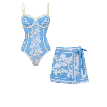 Blue And White Slim & Sculpt Floral Swimsuit Set(s)