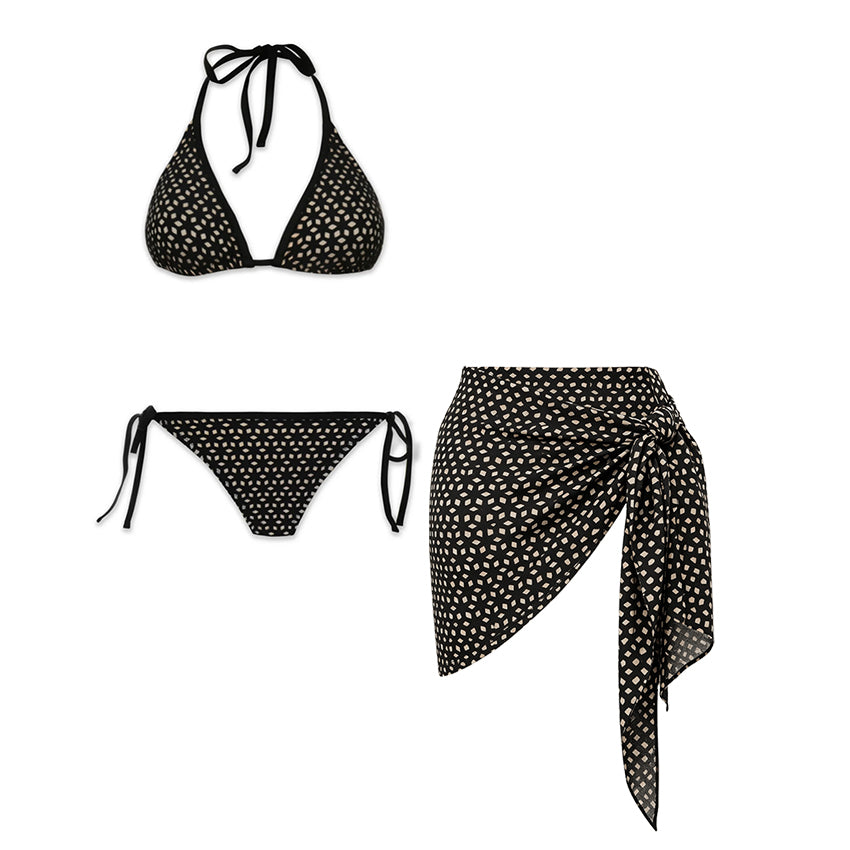 Halter Neck Sexy Black Printed Bikini Swimsuit Set(s)