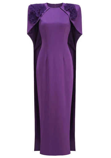 Floral Detail Cape Maxi Dress Purple