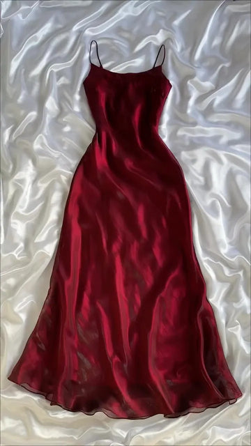 Burgundy Satin Slip Maxi Dress