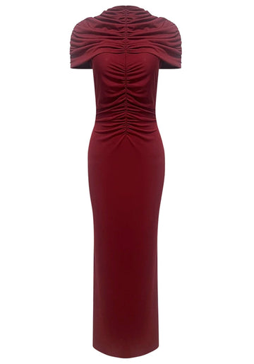 Cap Sleeve Draped Maxi Dress Burgundy