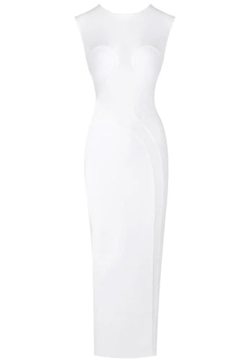 Sleeveless Mesh Insert Maxi Dress White