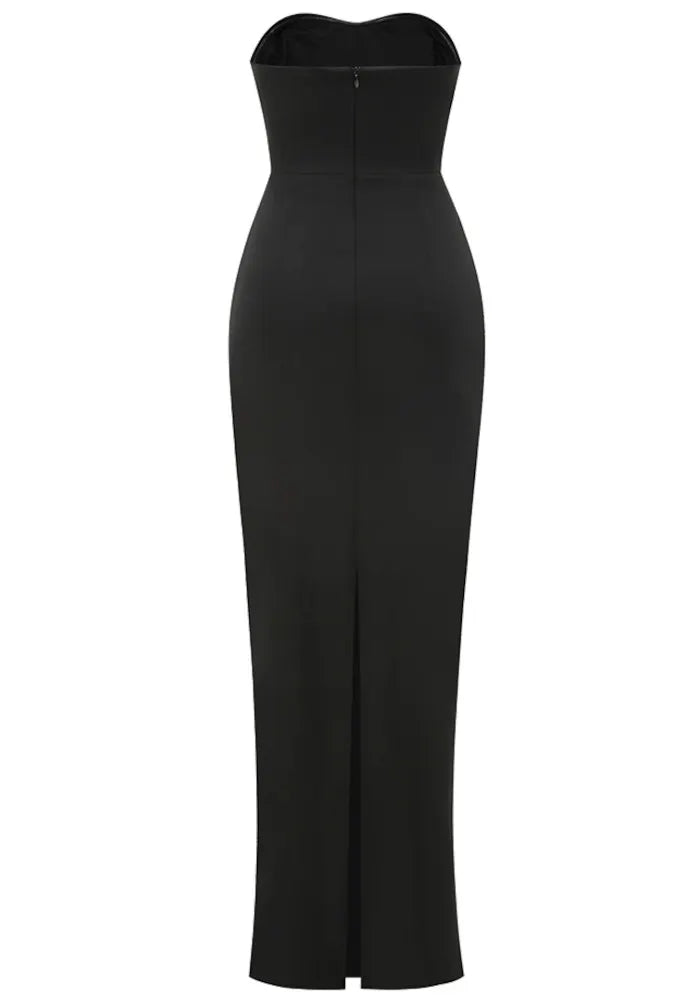 Strapless Pearl Embellished Maxi Dress Black